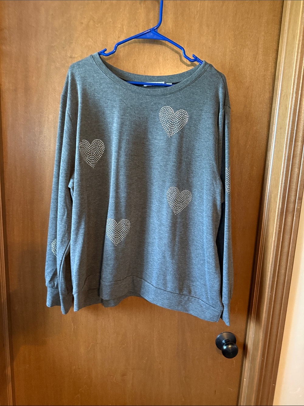 Notations Gray Rhinestone Heart Sweatshirt
